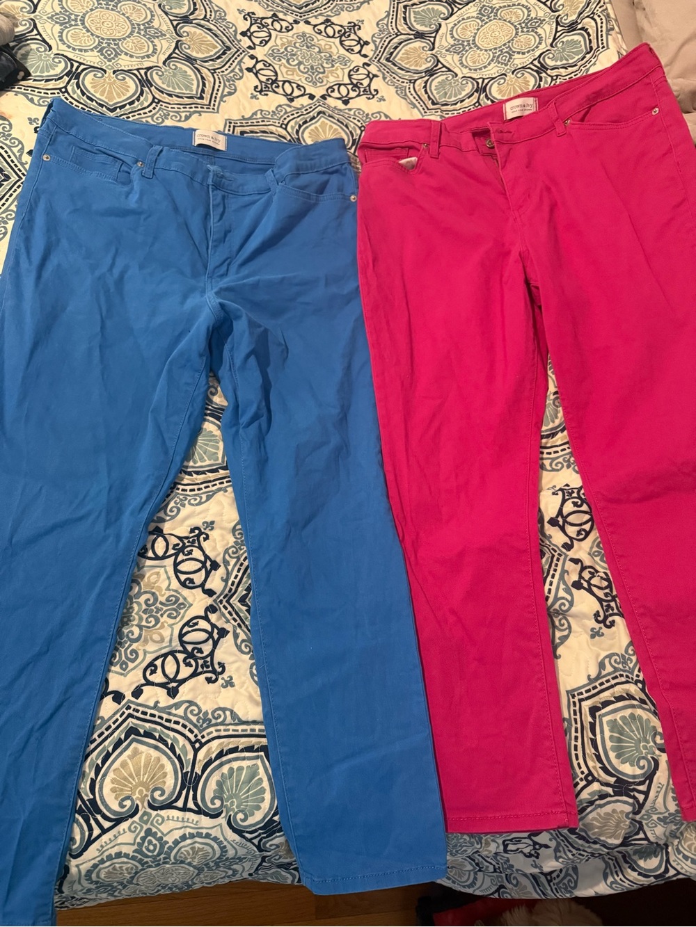 Crown & Ivy Women’s Colored Skinny Pants - Blue & Pink - selling together